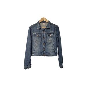 Union Bay Denim Cropped Jean Jacket Women XL Blue Distressed